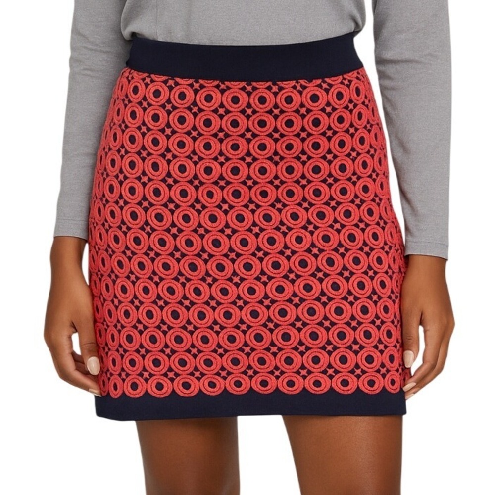 Ann Taylor Loft Straight‎ Skirt 14 Multicolor Geometric Mini Crochet Stretch NEW